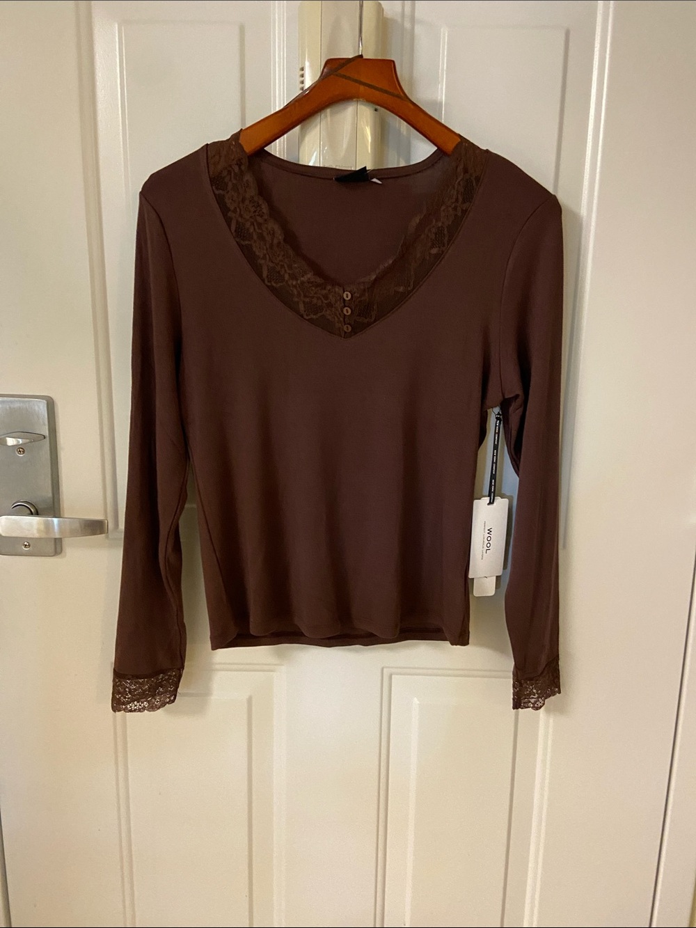 🤎Brown Lace-Trim Long Sleeve Tee🤎